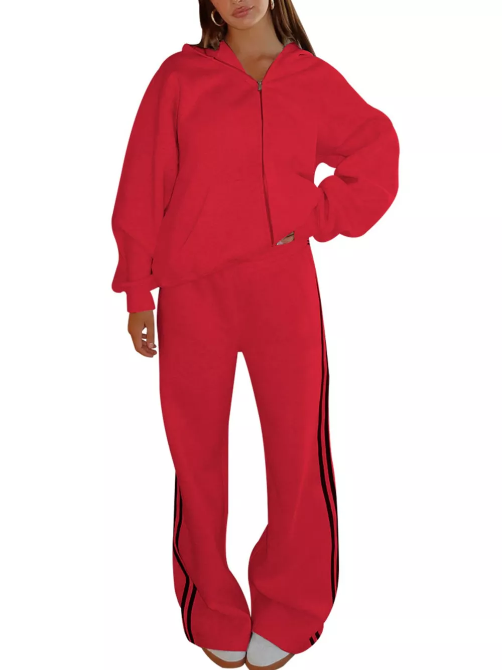 Zip Up Hoodie and Striped Pants Set, image 7