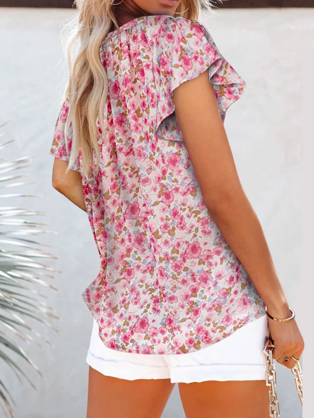 Full Size Floral Print Flutter Sleeve V-Neck Blouse Plus Size, image 10