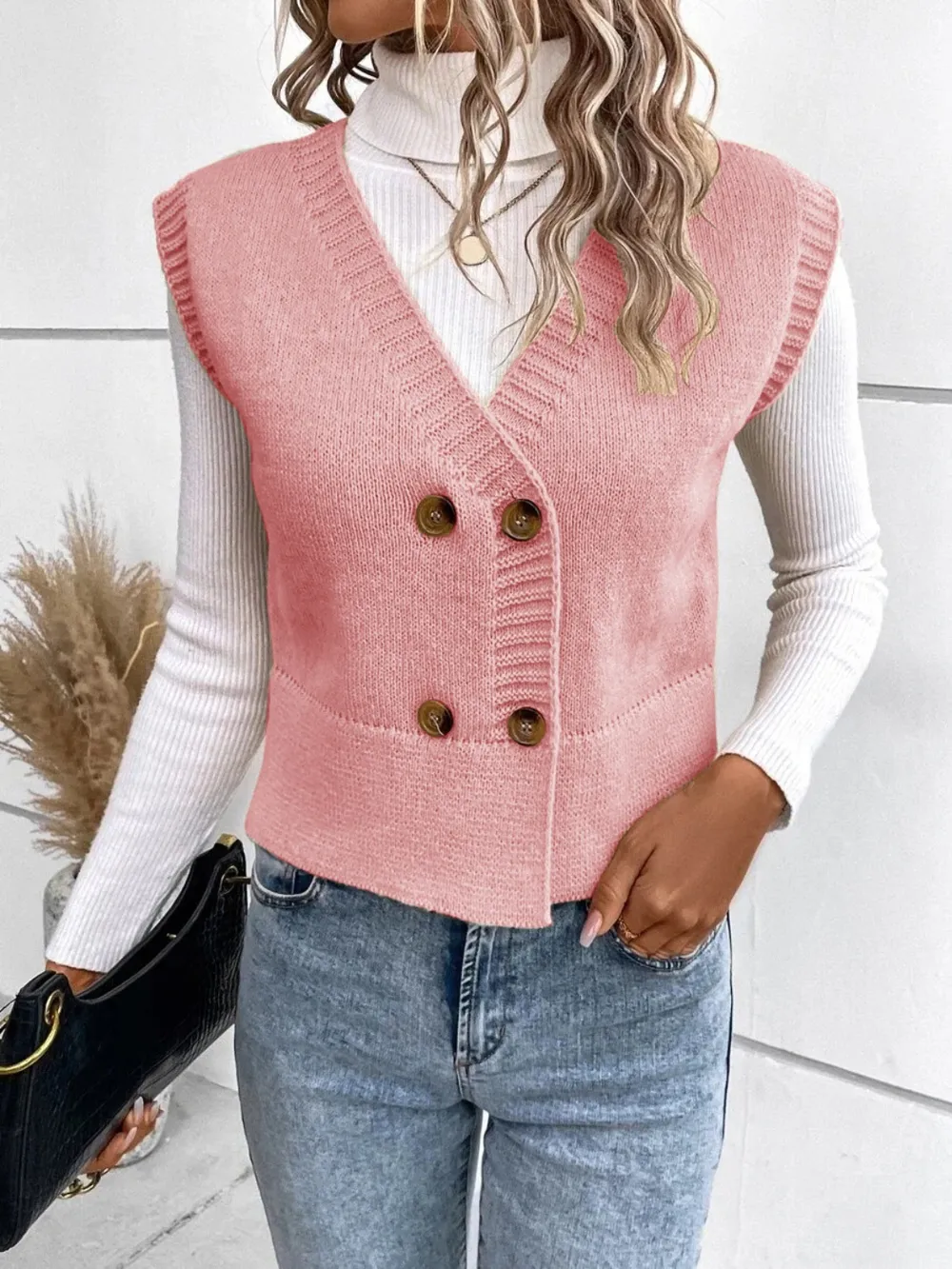 Full Size Button Up V-Neck Sweater Vest, image 16