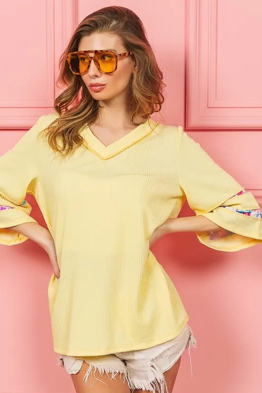 Cord Rib with Stitched Floral Contrast Top, image 3