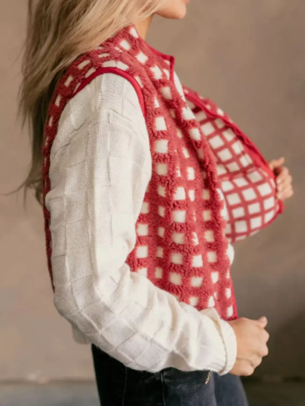 Plaid Zip Up Vest Coat, image 13