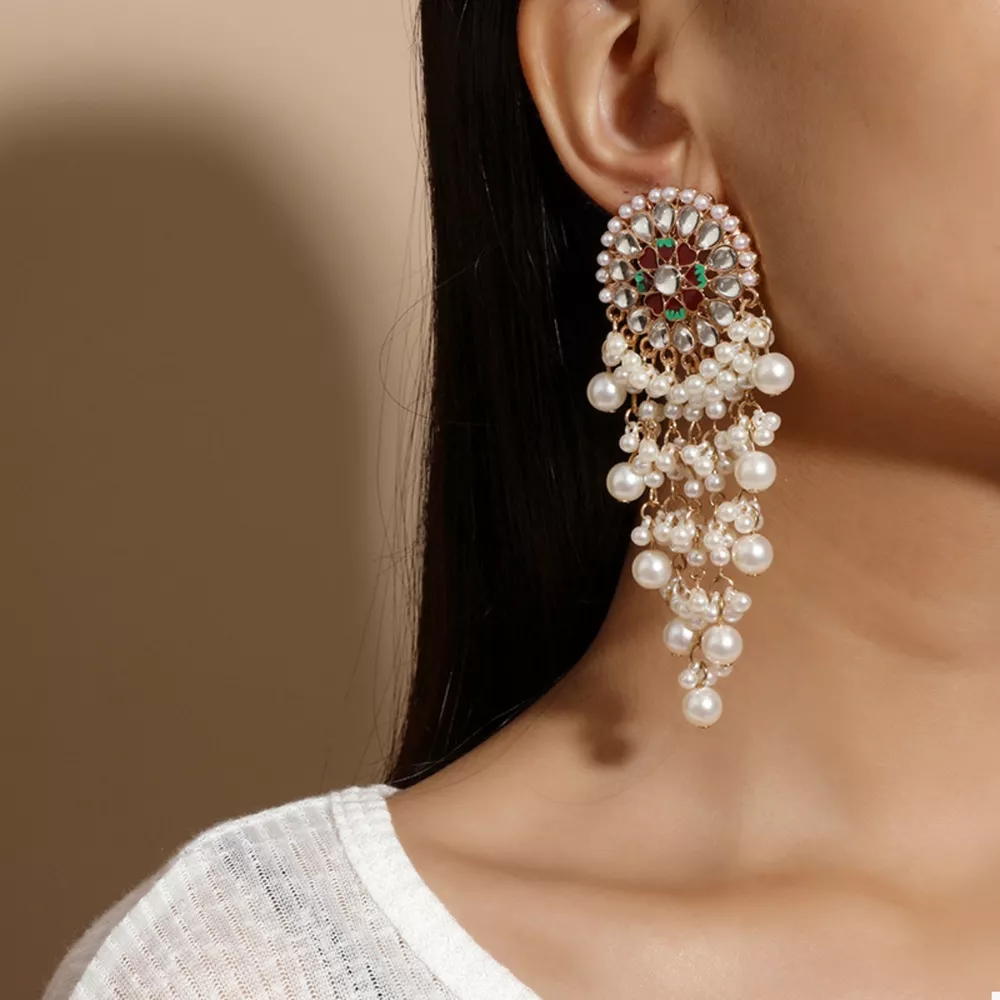 Pearl Fringe Dangle Earrings, image 2