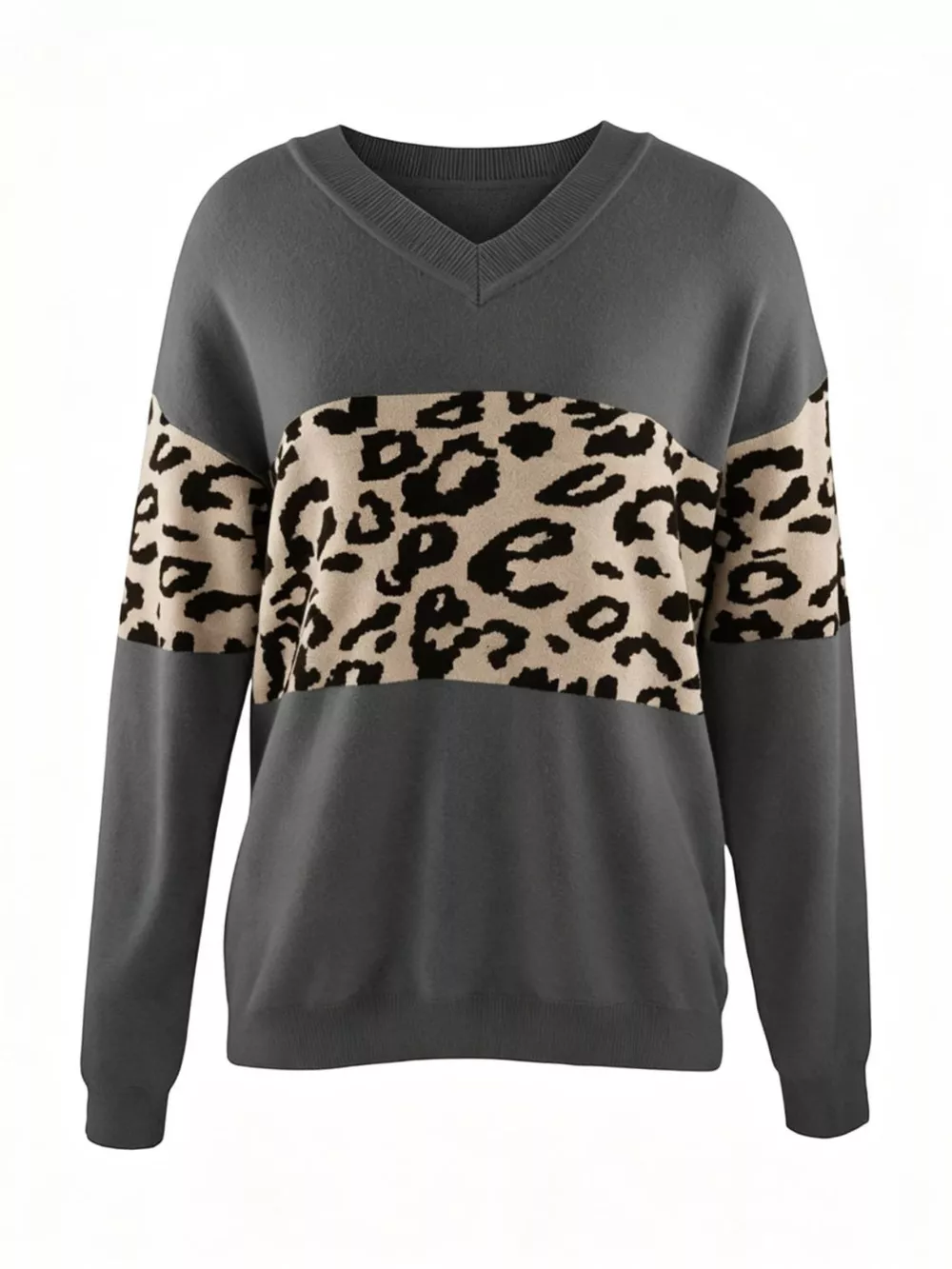 Leopard V-Neck Dropped Shoulder Sweater, image 6