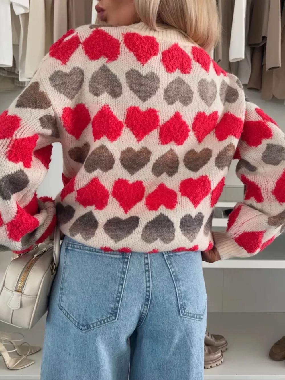 Heart-Patterned Round Neck Sweater, image 4