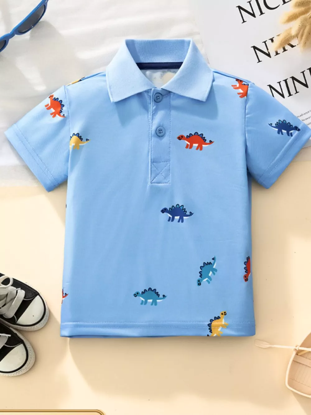 Children's Dinosaur Print Short Sleeve Polo