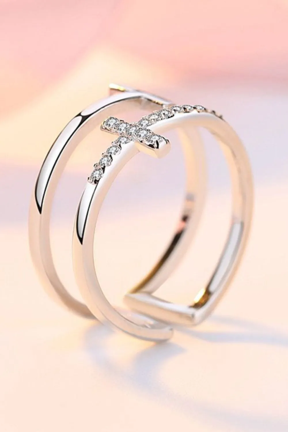 925 Sterling Silver Inland Zircon Cross Ring, image 4