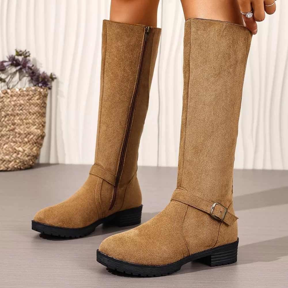 Knee-High Suede Buckle Accent Boots, image 7