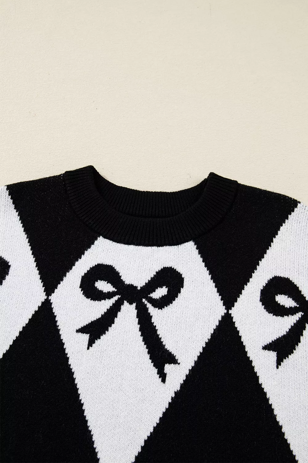Bow Pattern Long Sleeve Contrast Sweater, image 6