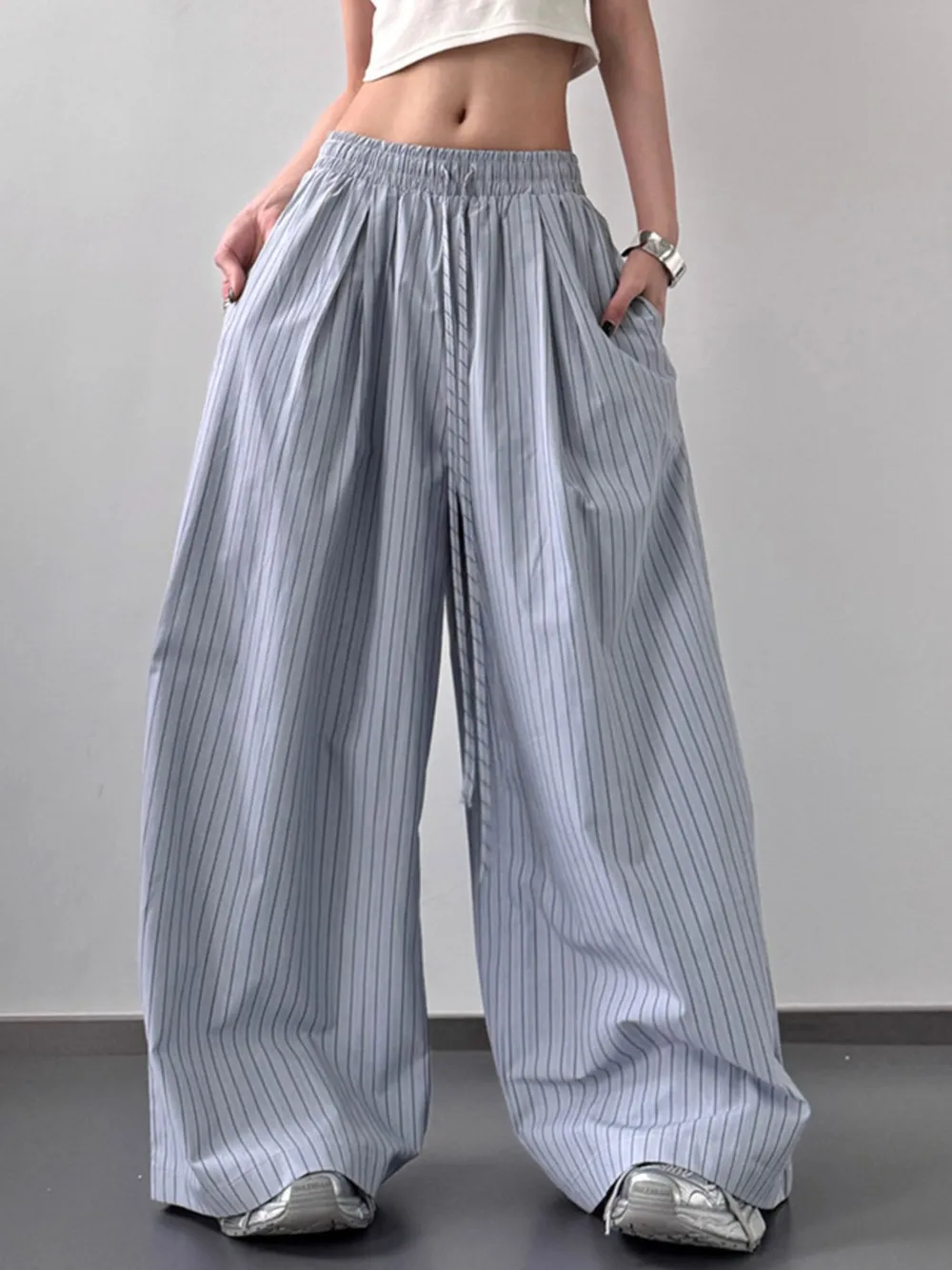 Striped Wide Leg Drawstring Pants, image 4