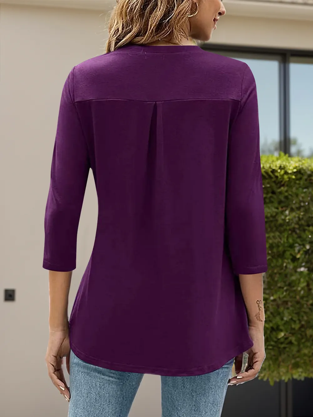 Notched Three-Quarter Sleeve T-Shirt, image 5