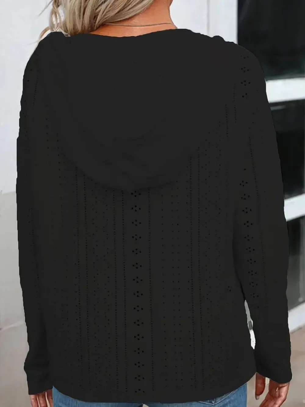 Drawstring Eyelet Long Sleeve Hoodie, image 5