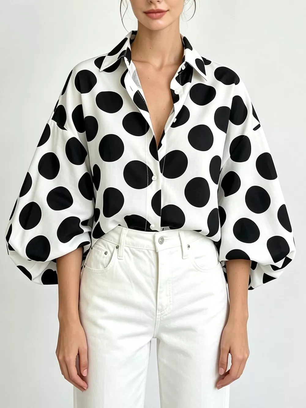 Polka Dot Puff Sleeve Shirt