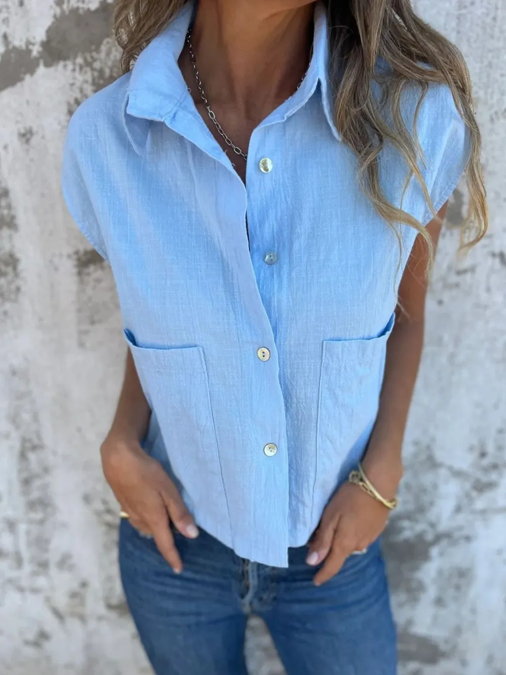 Full Size Textured Button-Front Sleeveless Shirt Plus Size, image 9