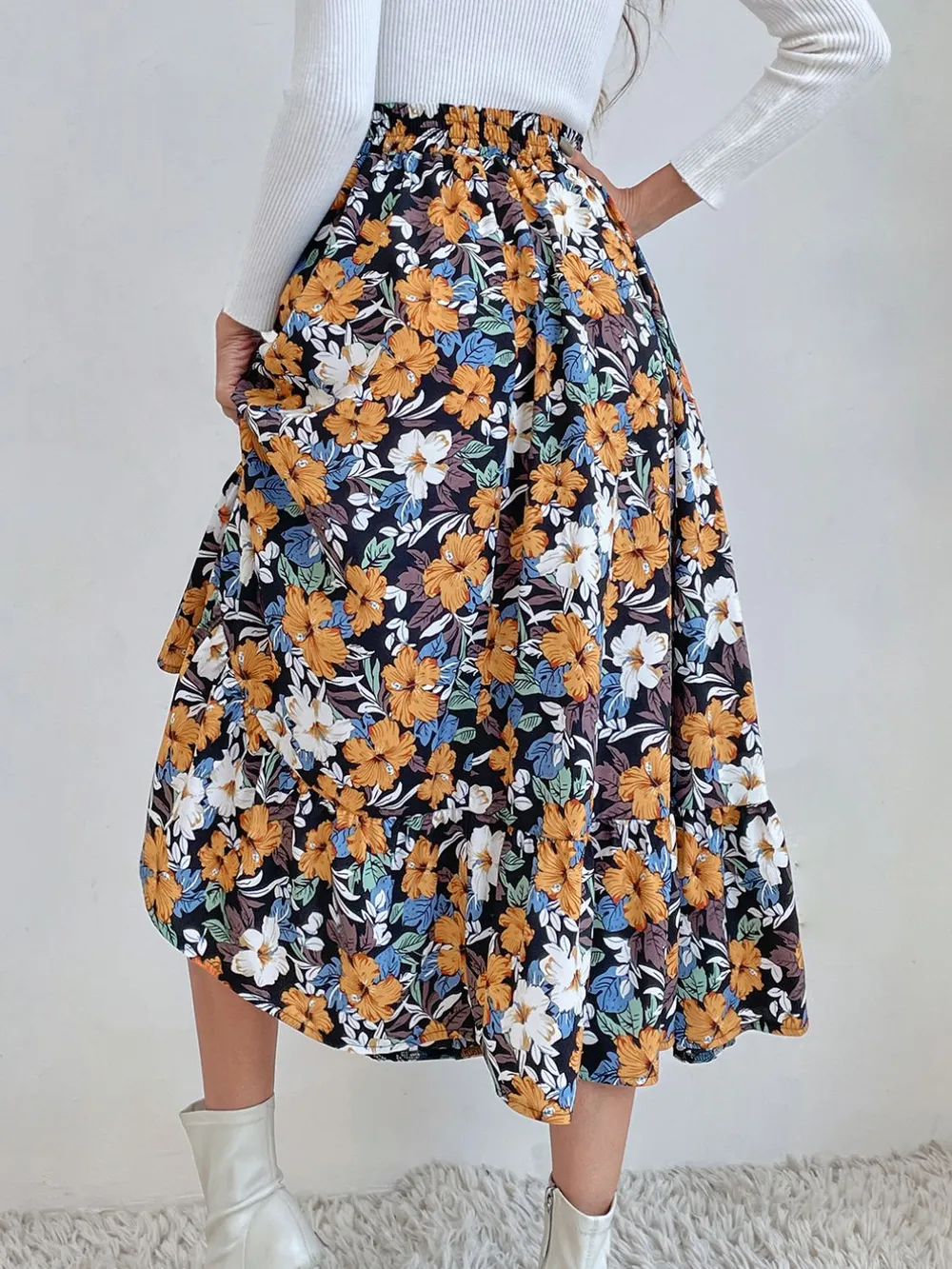 Printed Elastic Waist Midi Skirt, image 20