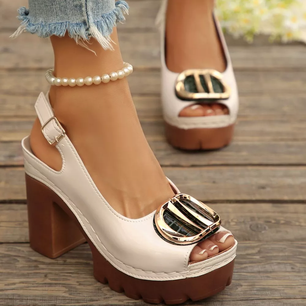 Peep Toe Block Heels Sandals, image 6