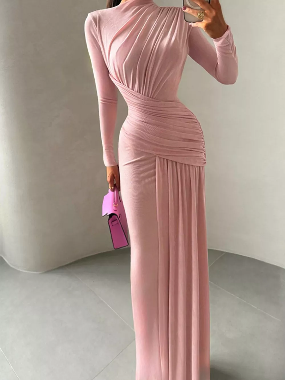 Ruched Long Sleeve Maxi Dress, image 11