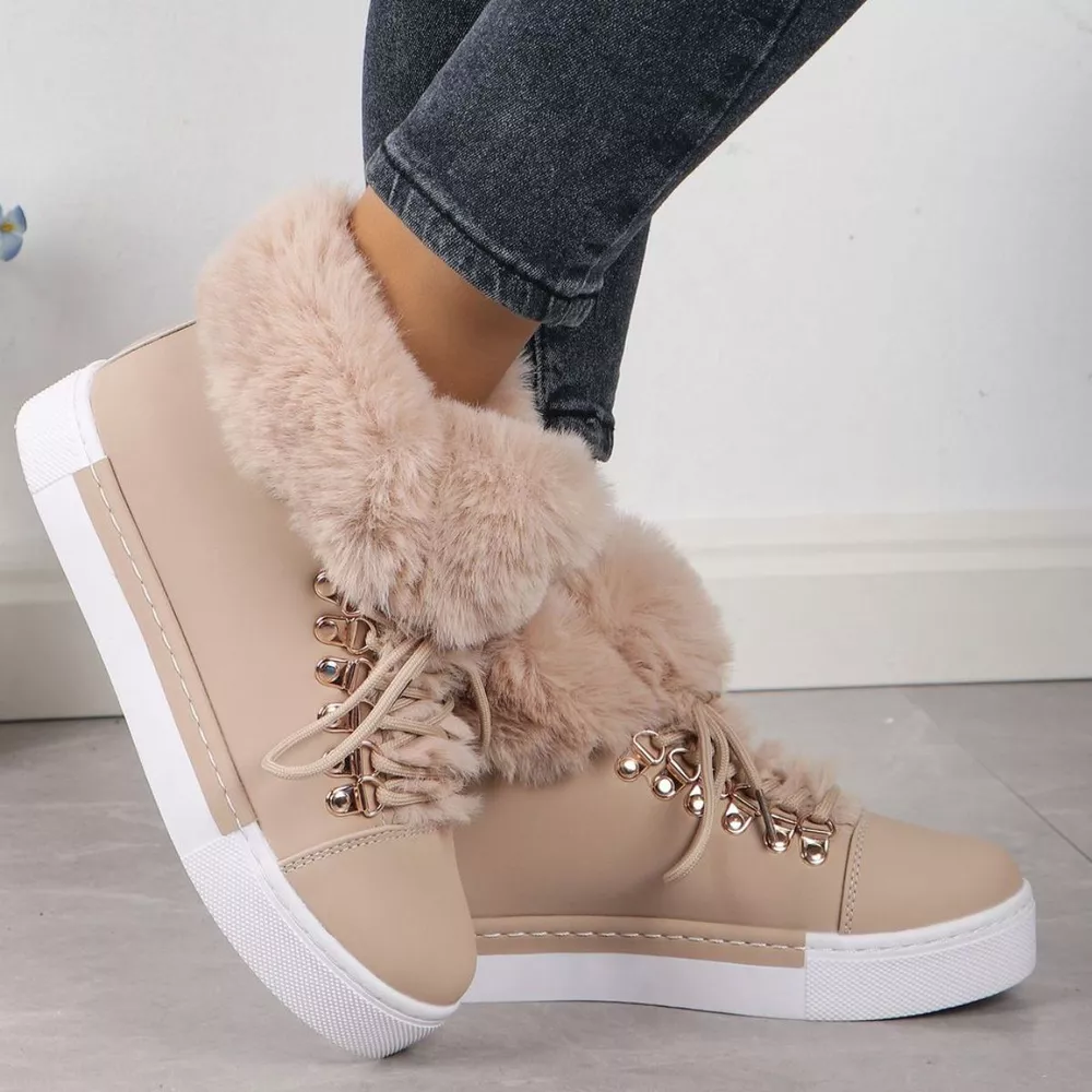 Fuzzy Trim Lace-Up Ankle Boots, image 9