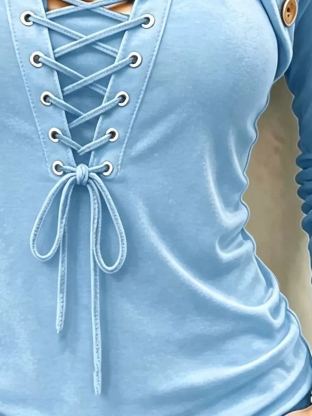 Full Size Long Sleeve Lace-Up Front Slim Fit T-Shirt Plus Size, image 10