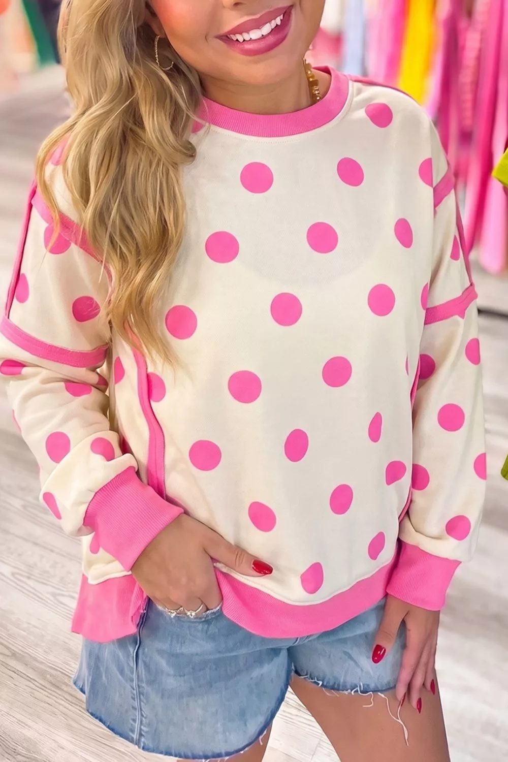 Polka Dot Crew Neck Sweatshirt, image 3