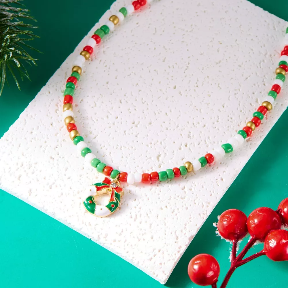 Christmas Themed Beaded Pendant Necklace, image 7