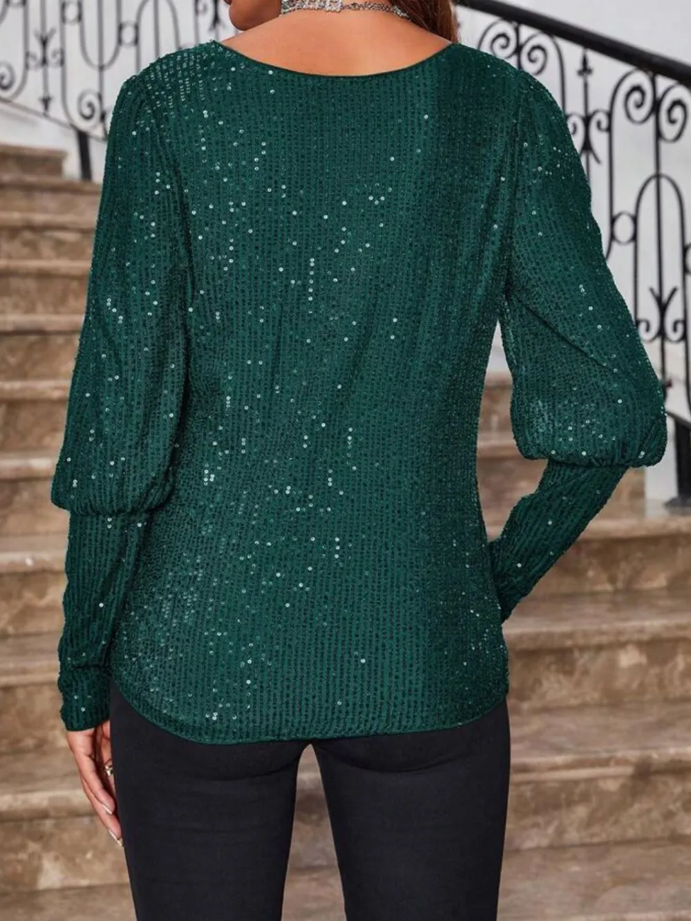 Sequin Boat Neck Long Sleeve Top, image 9