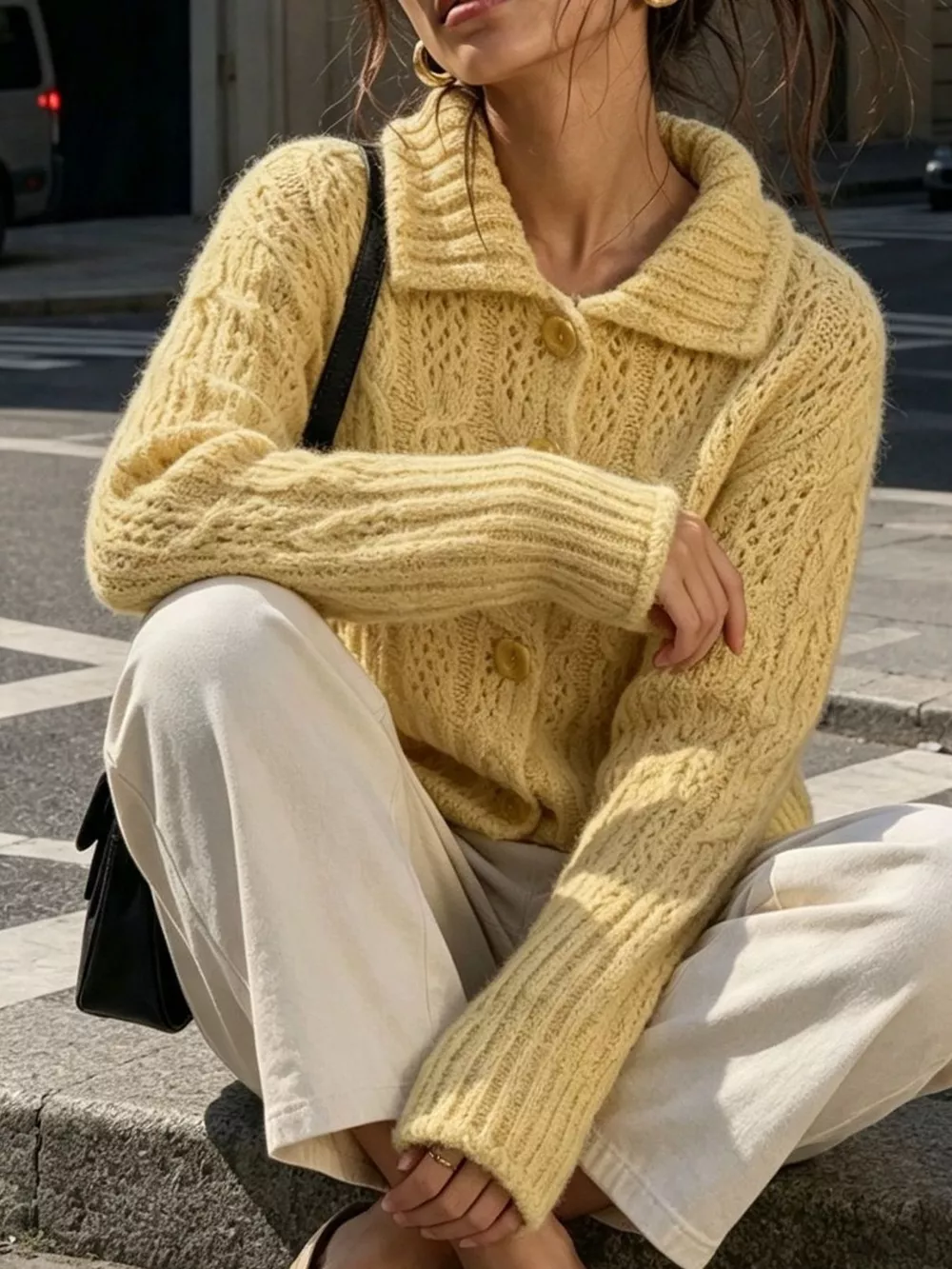 Cable-Knit Button Up Cardigan, image 10
