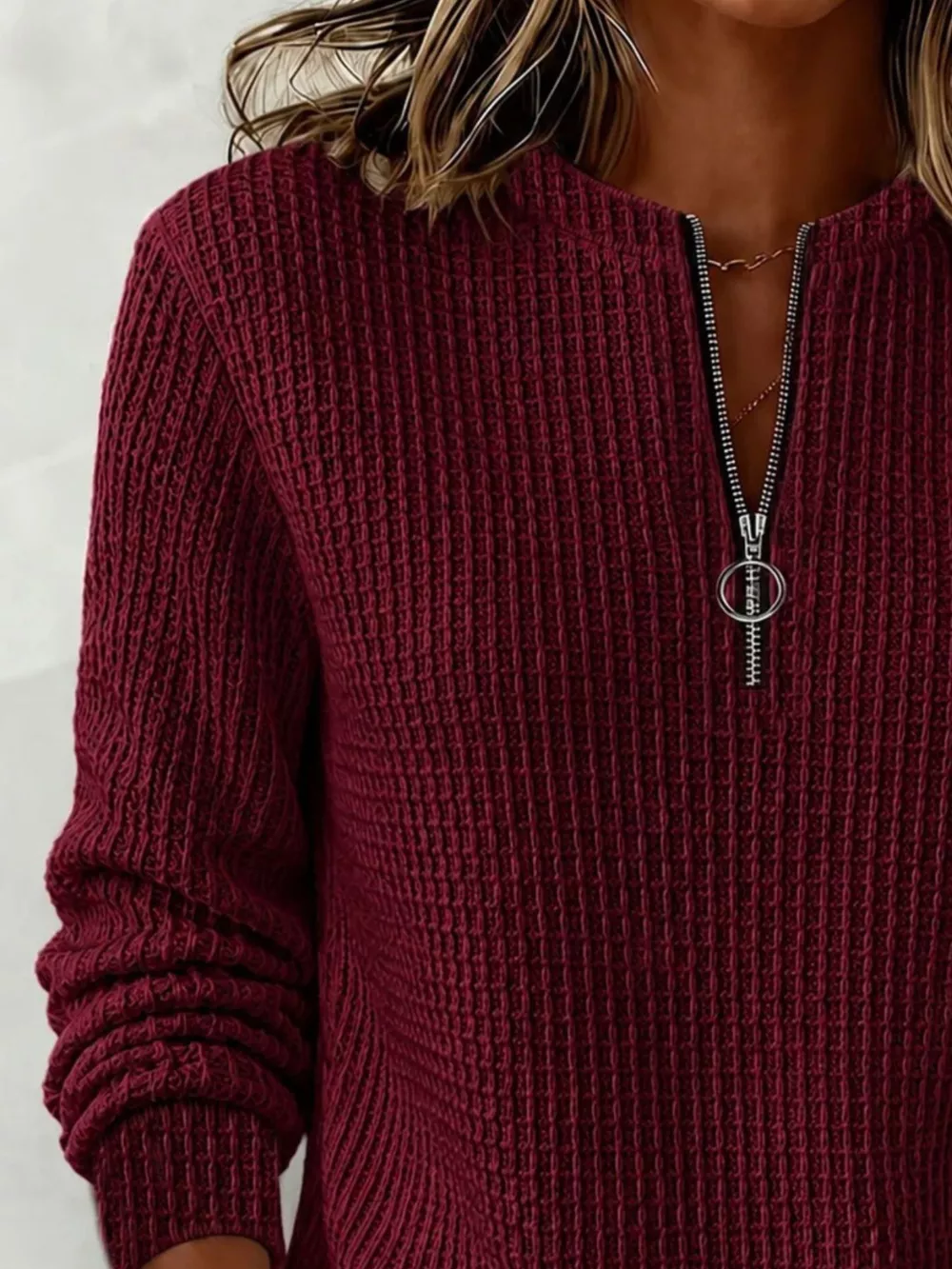 Full Size  Quarter-Zip Waffle Knit Sweatshirt Plus Size, image 9