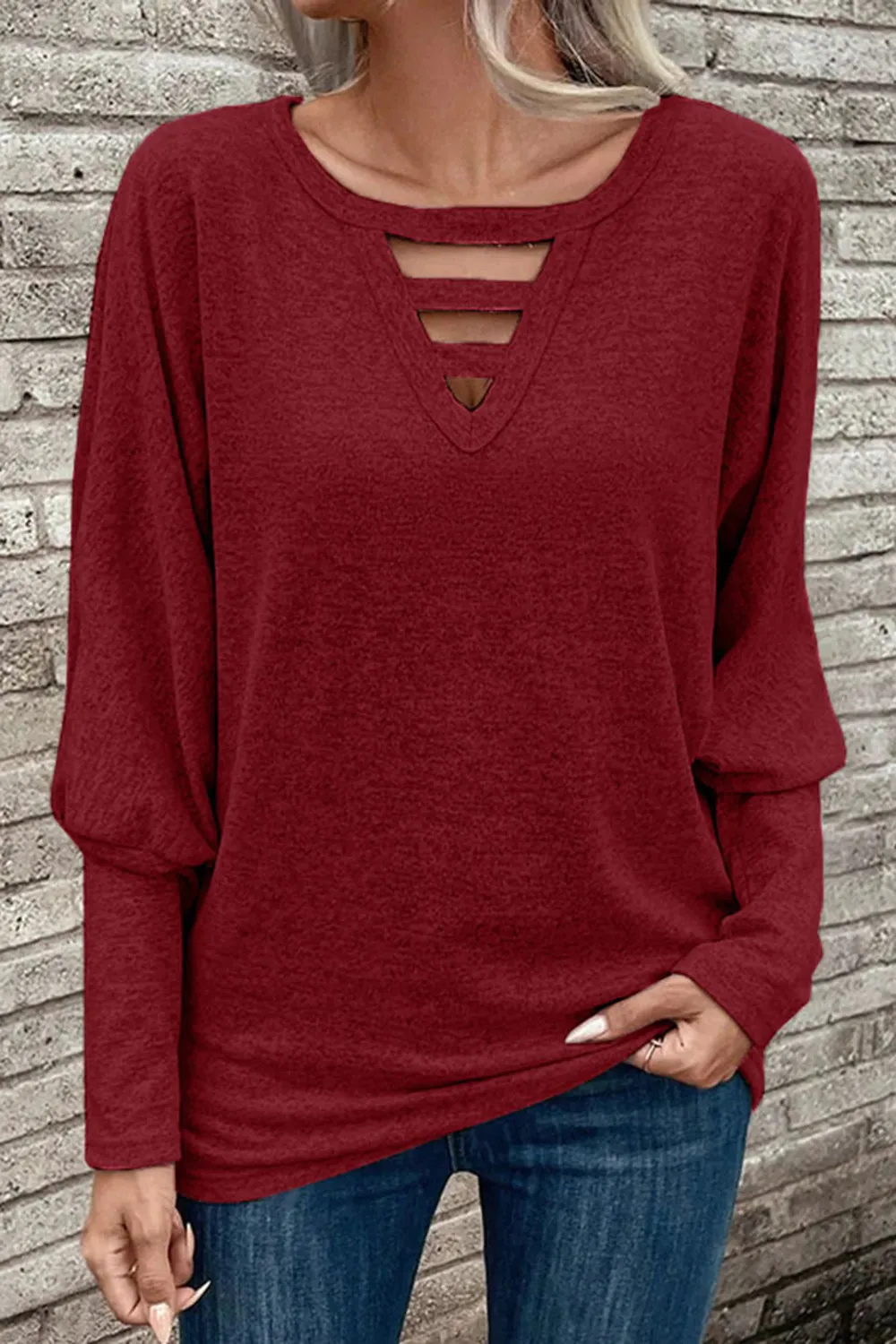 Cutout Round Neck Long Sleeve T-Shirt, image 11