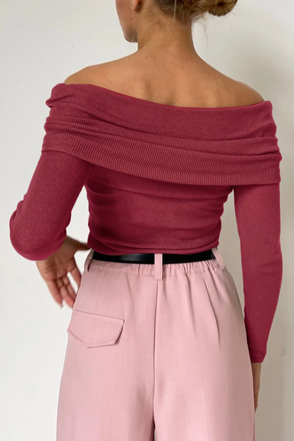 Off-Shoulder Long Sleeve Knit Top, image 4