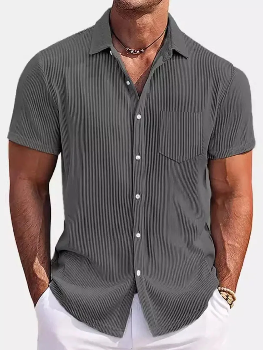 Men's Full Size Classic Short Sleeve Corduroy Button Down Shirt Plus Size, image 2