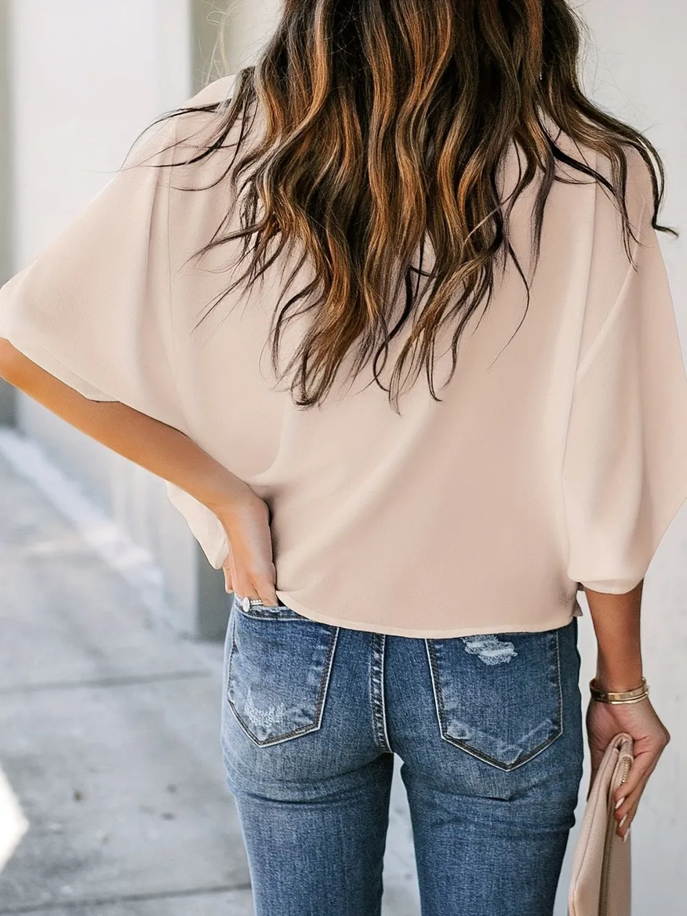 Full Size Ruched Three-Quarter Sleeve Blouse Plus Size, image 13