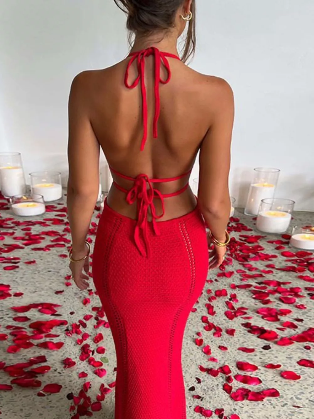 Halter Neck Cutout Knitted Maxi Dress, image 12