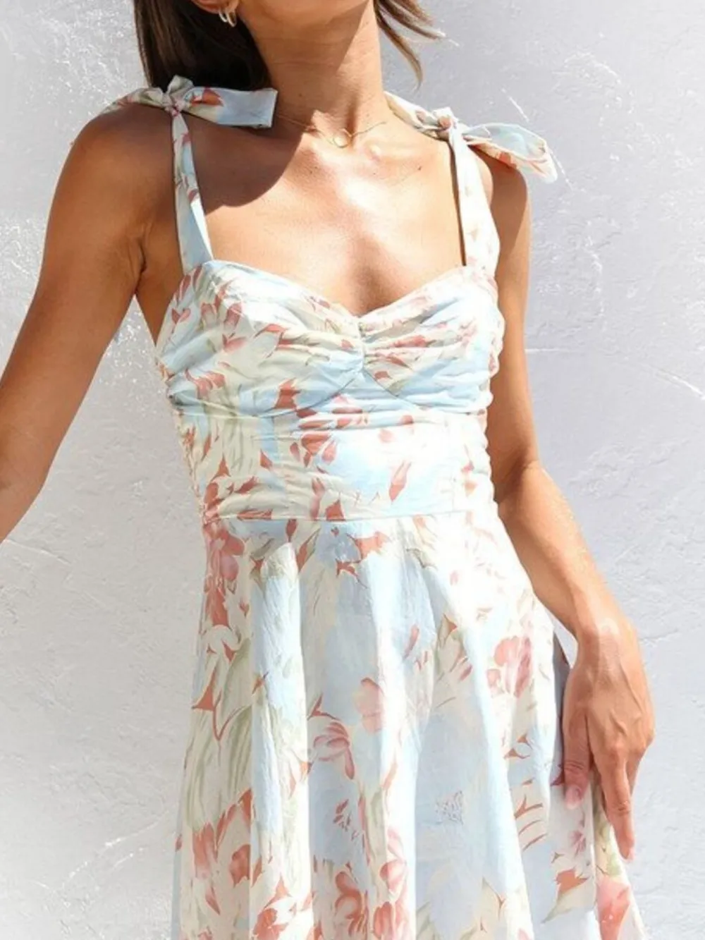 Floral Tie-Strap Sweetheart Neck Midi Dress, image 7