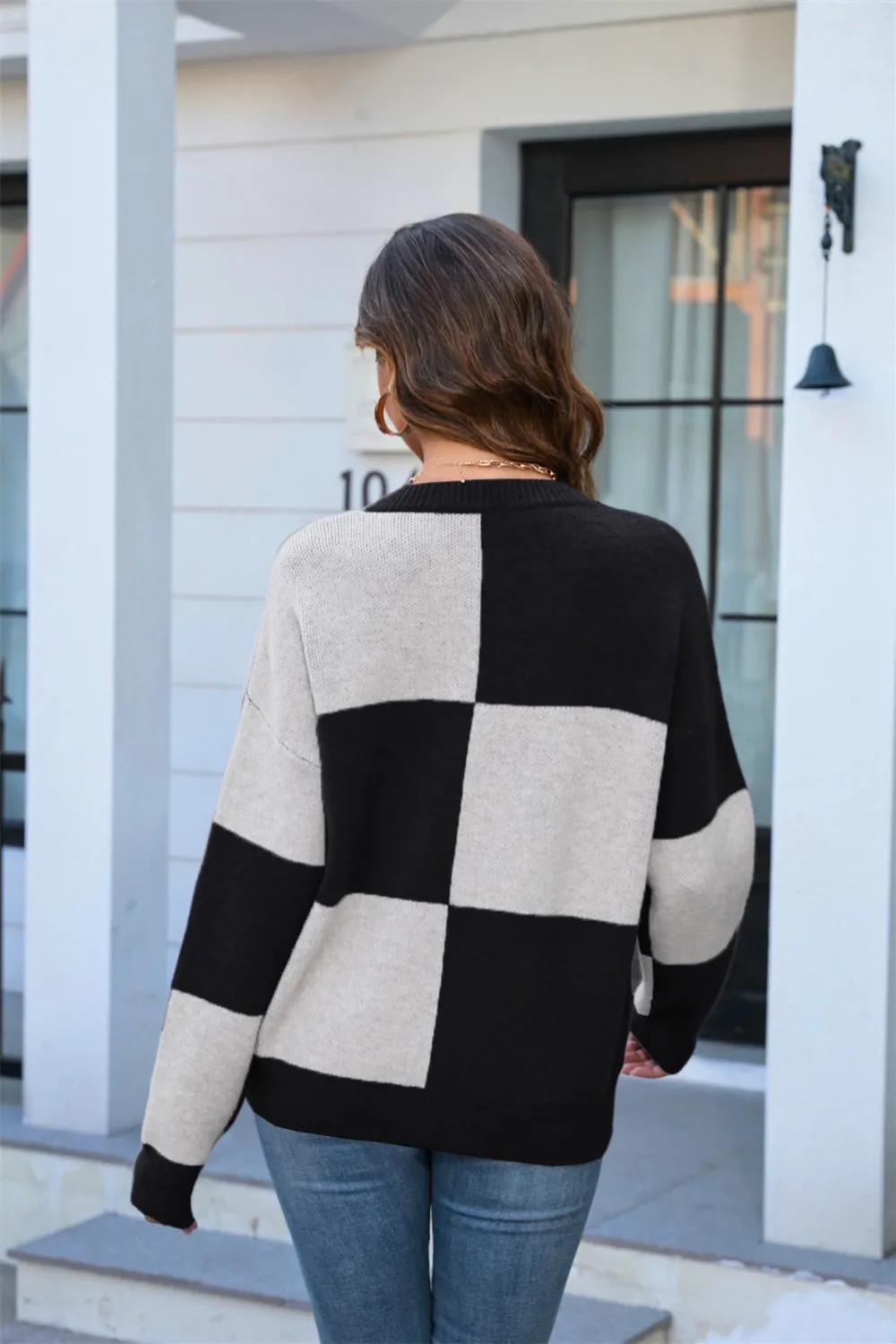 Color Block Round Neck Dropped Shoulder Sweater, image 12