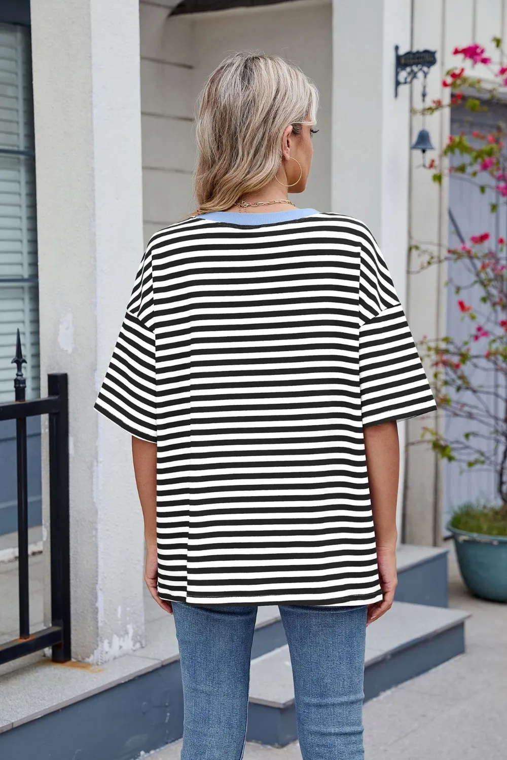 Contrast Striped Round Neck Half Sleeve T-Shirt, image 10