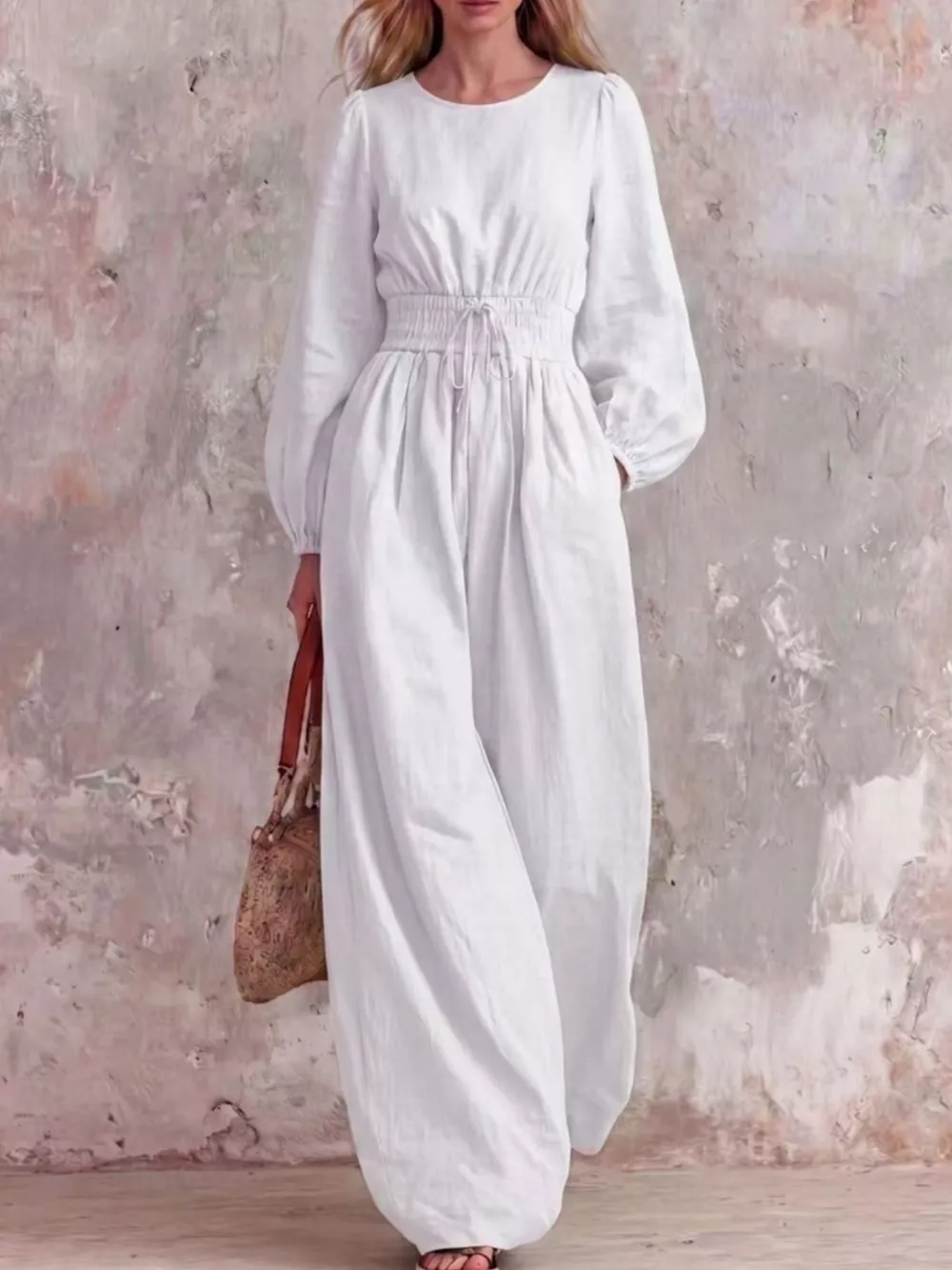 Smocked Waist Long-Sleeve Jumpsuit, image 11