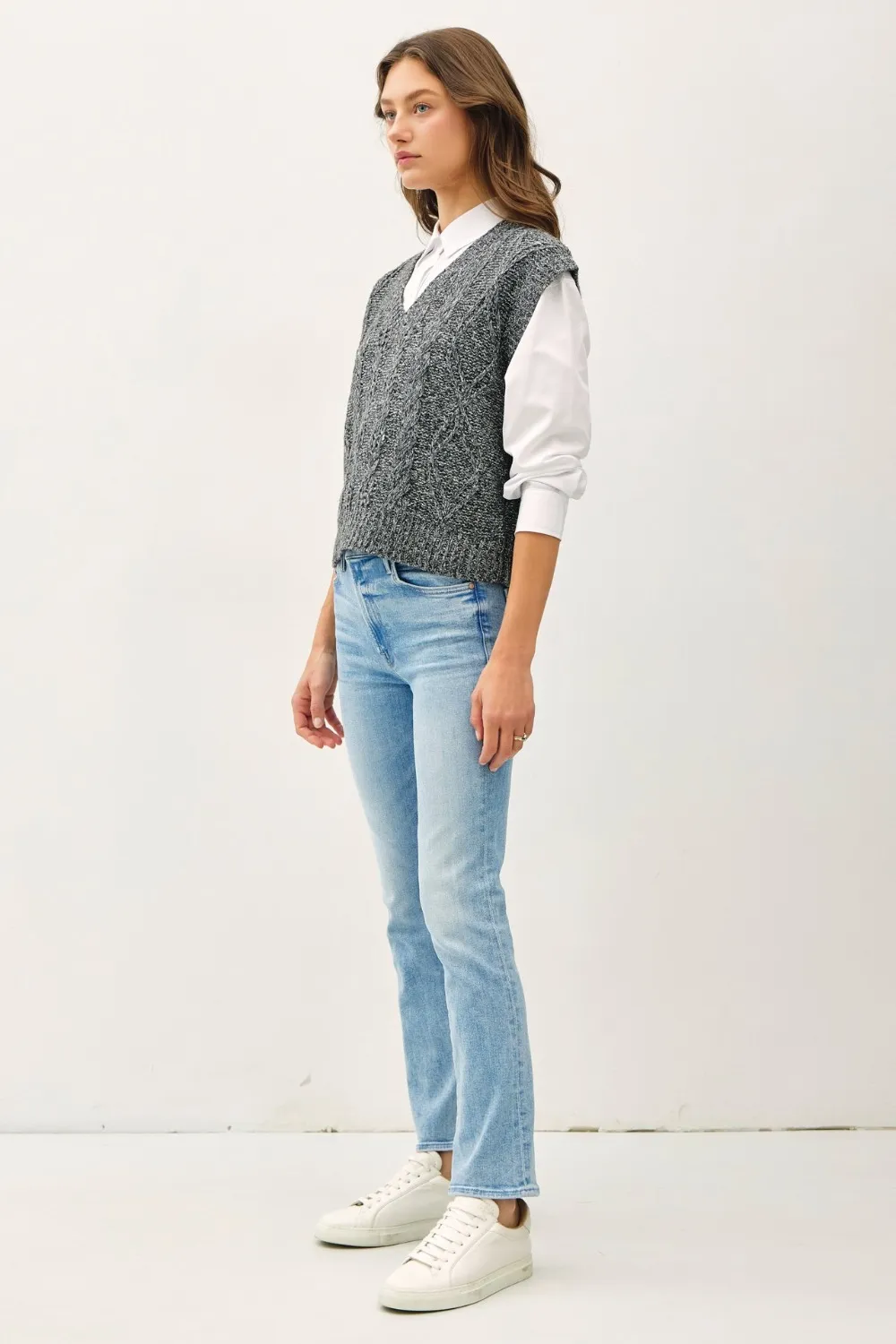 Cable Knit V-Neck Sweater Vest, image 3