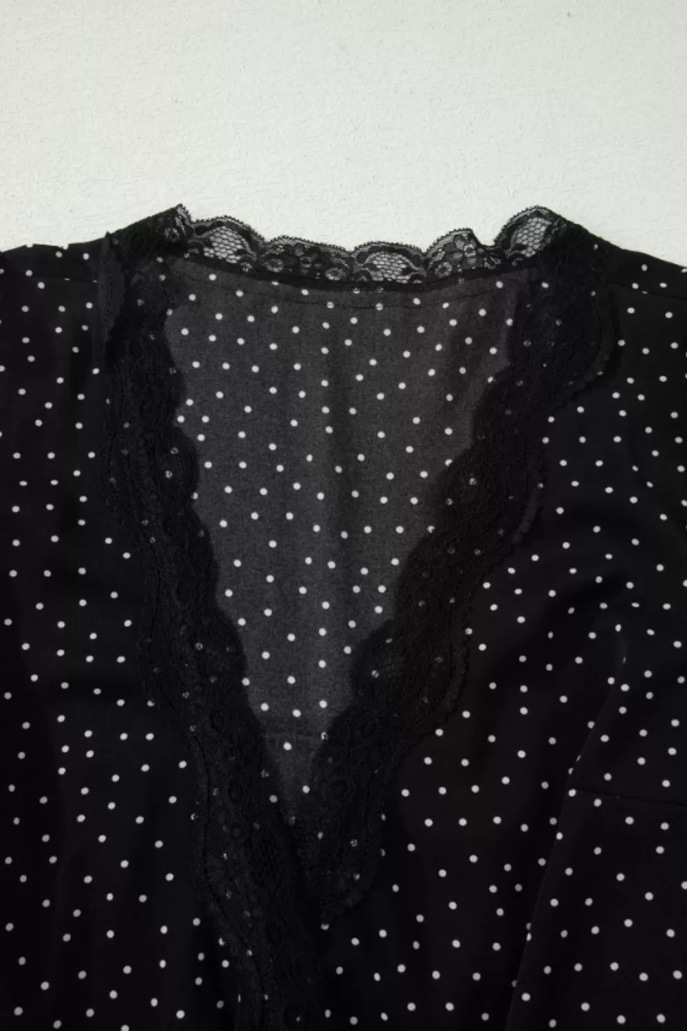 Polka Dot Print Lace Trim Wrap Mini Dress, image 8