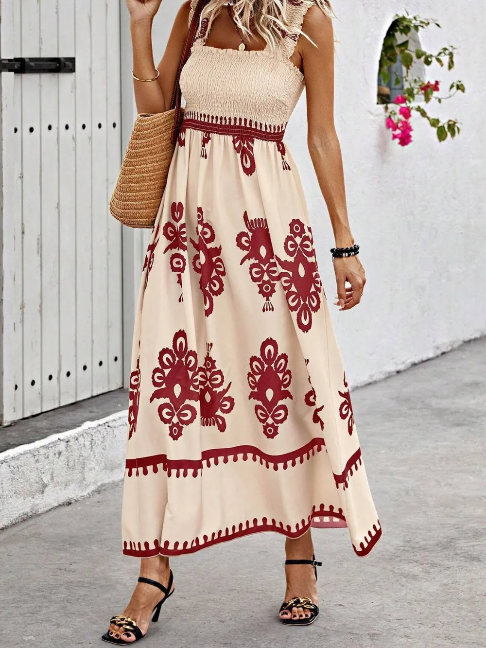 Smocked Printed Wide Strap Maxi Dress, image 28