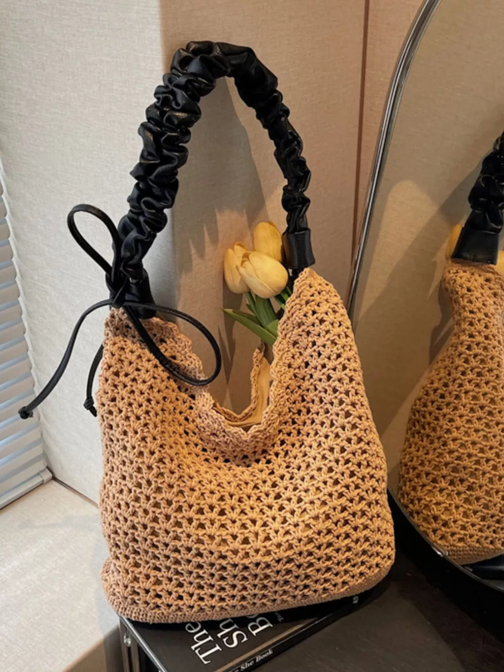 Crochet Shoulder Bag with Ruched Handle, image 2
