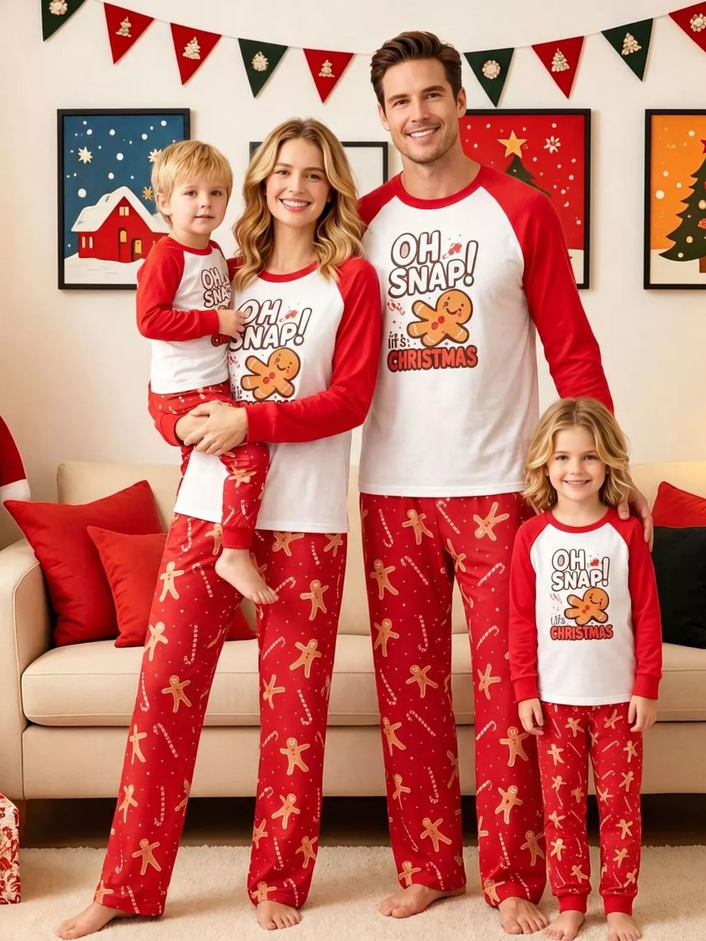 Family Matching Christmas Pajamas Set with Gingerbread Man Print, image 2