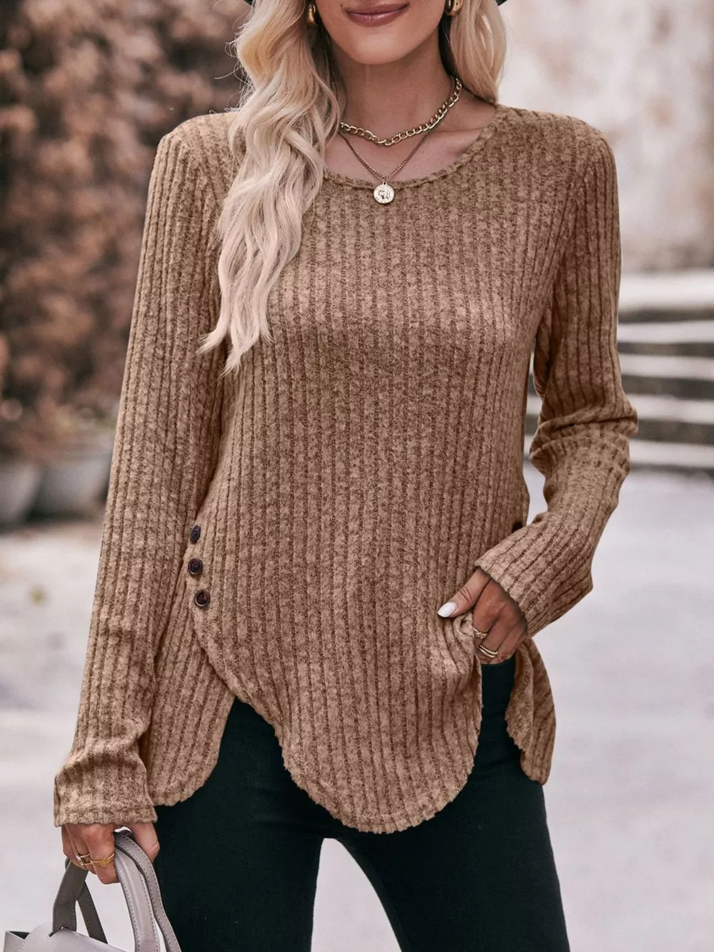Ribbed Knit Long Sleeve T-Shirt, image 21