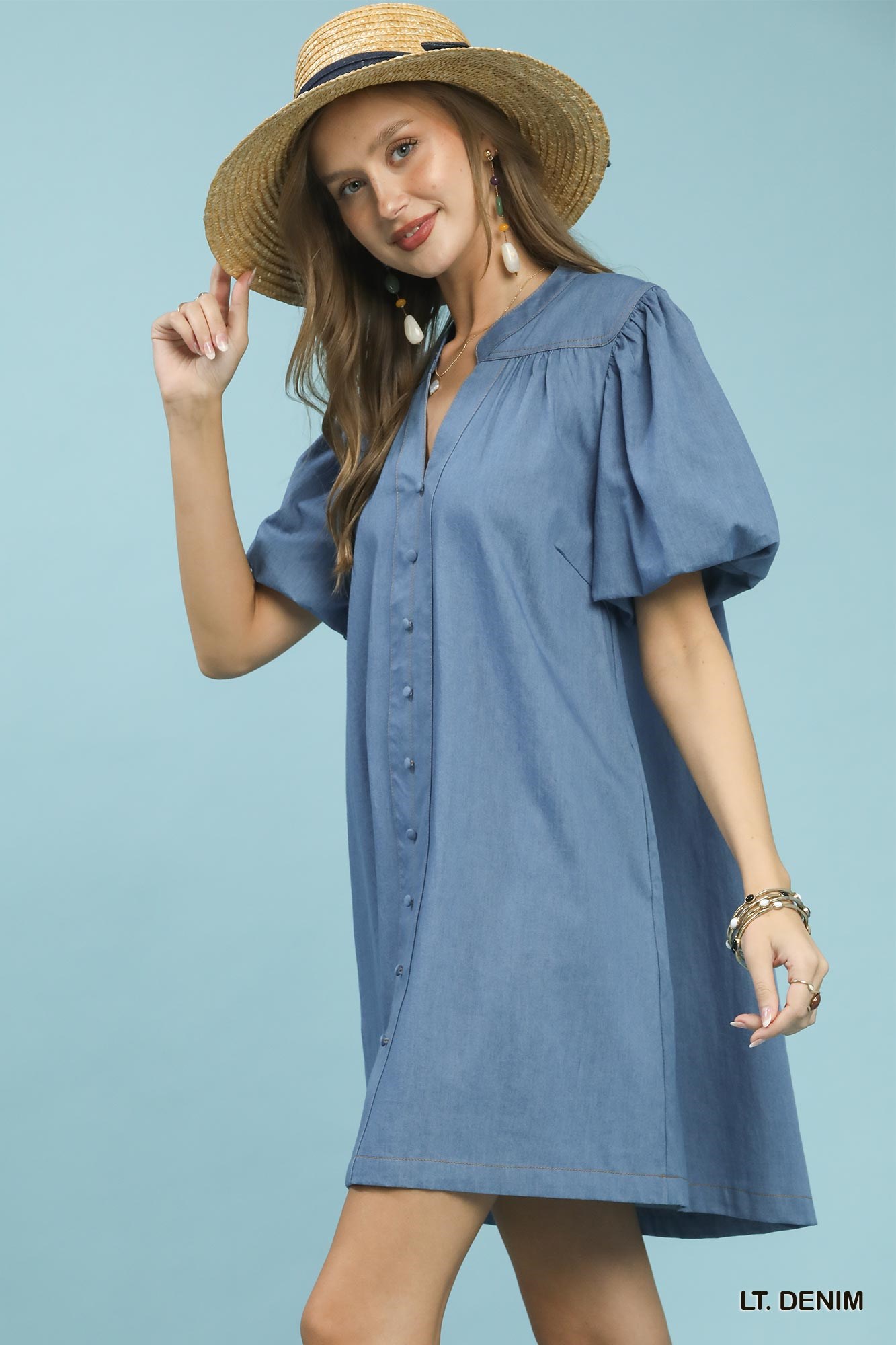 Chambray Puff Sleeve Dress, image 3