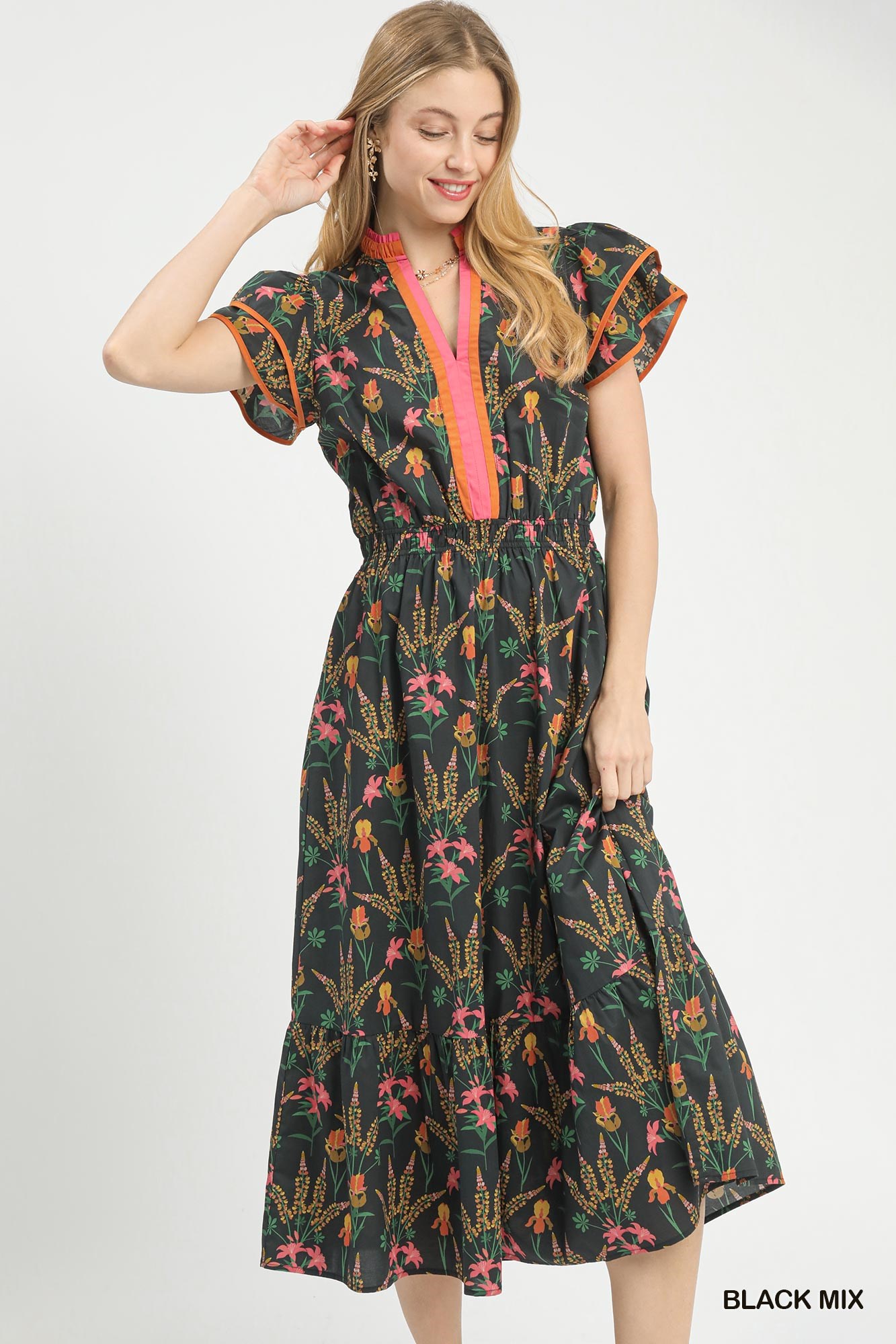 Mix Floral Midi Dress