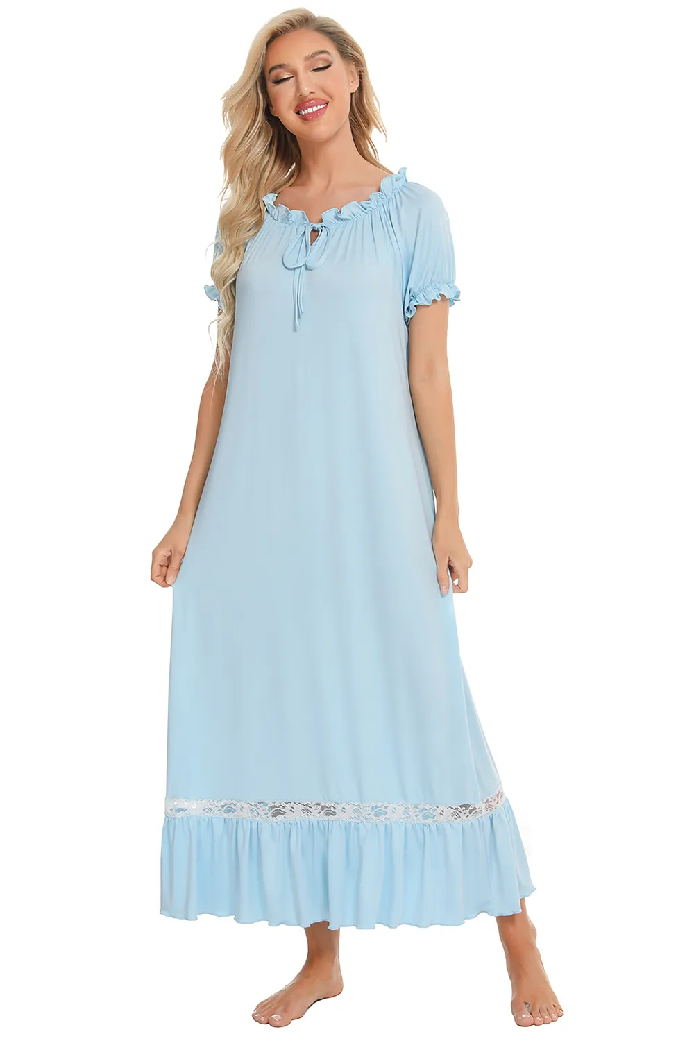 Lace Detail Short Sleeve Lounge Dress, image 6