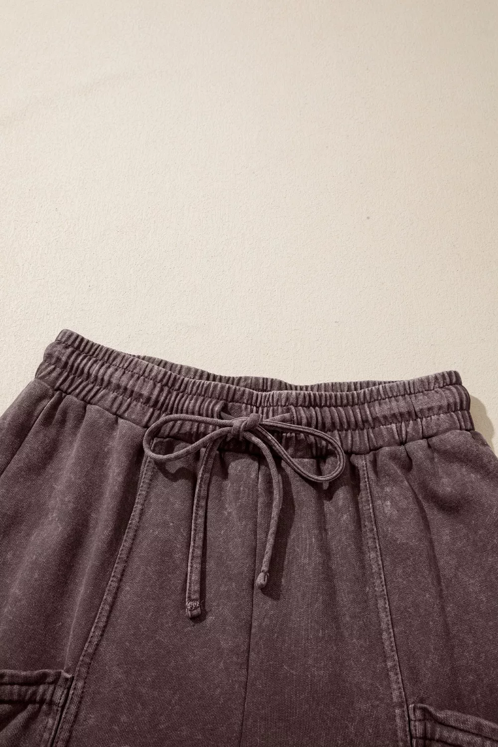 Mineral Wash Elastic Waist Drawstring Tie Detail Cargo Pants, image 8