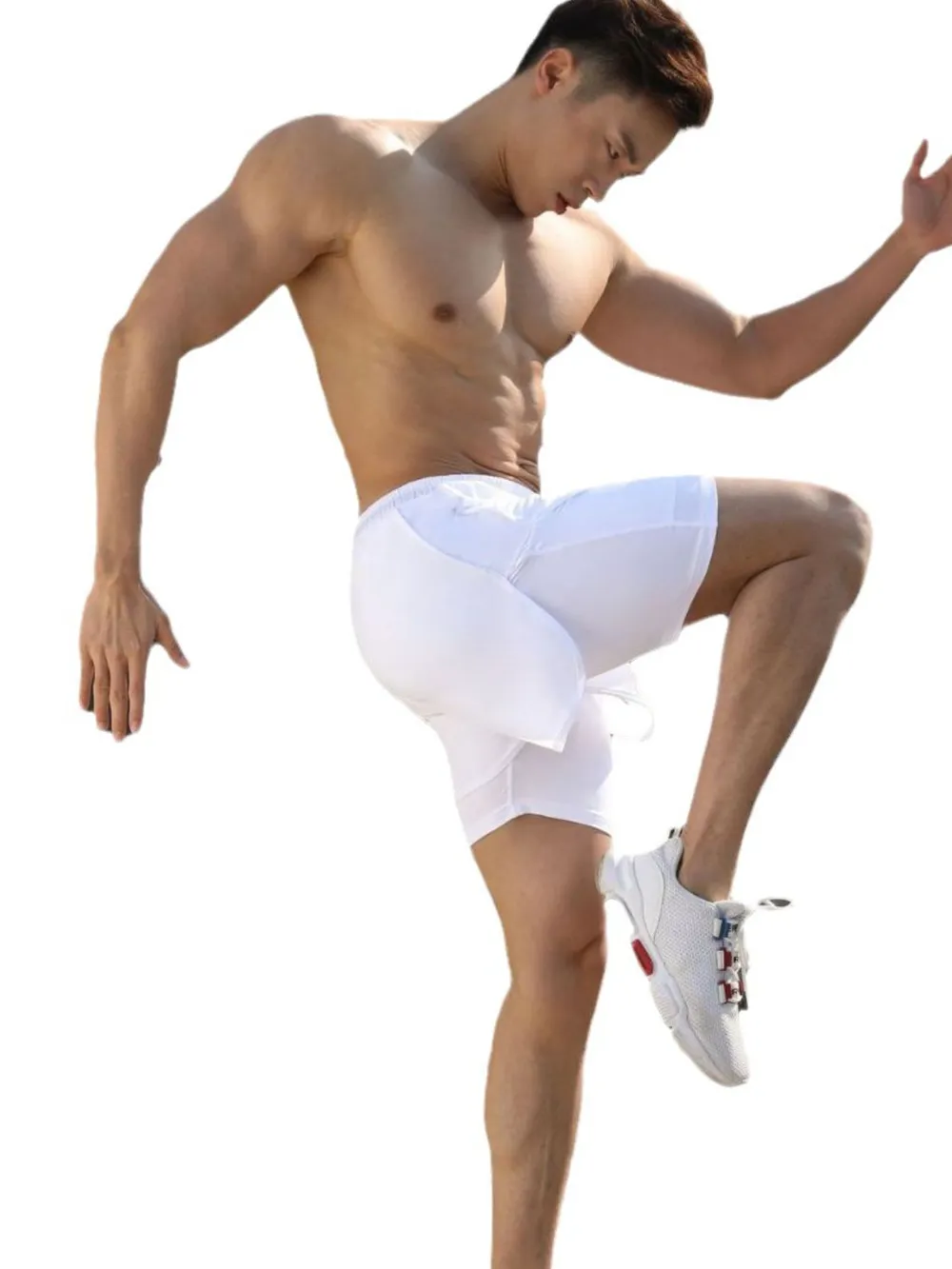 Men's Drawstring Active Shorts with Built-In Compression Liner, image 4