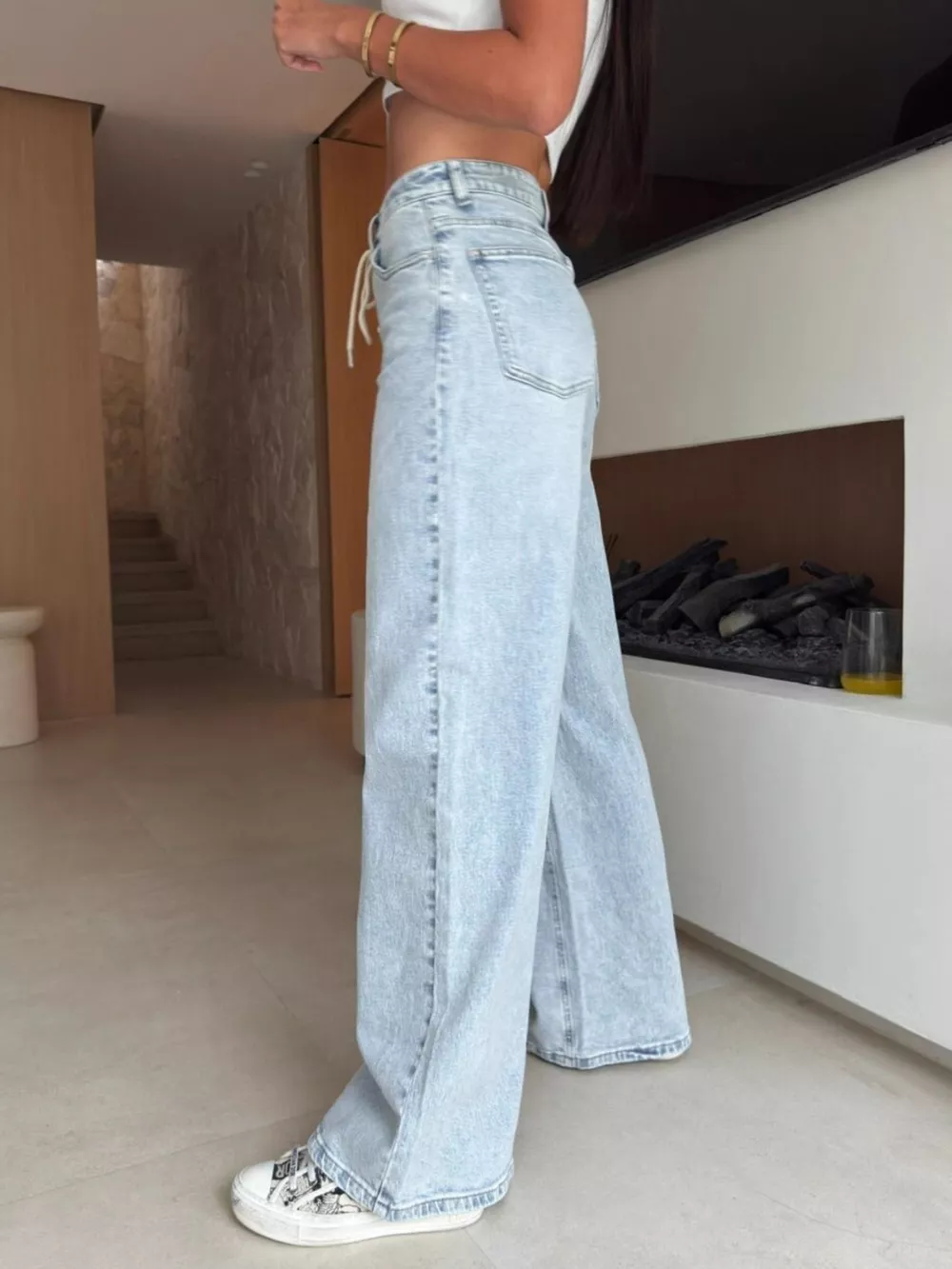 Lace-Up High-Waisted Wide Leg Jeans, image 9