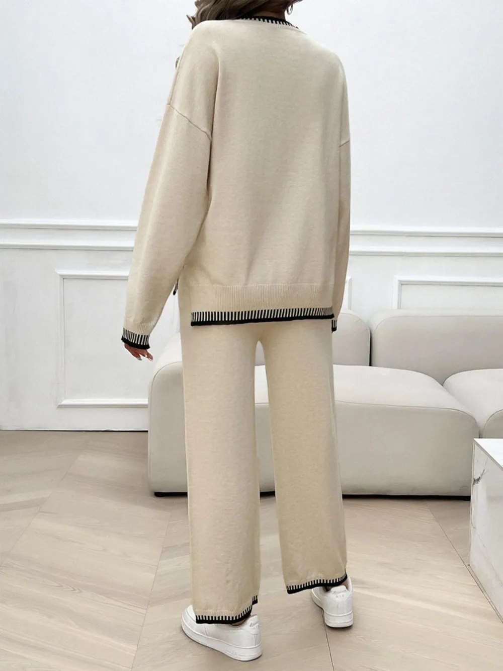 Round Neck Dropped Shoulder Top and Pants Sweater Set, image 8