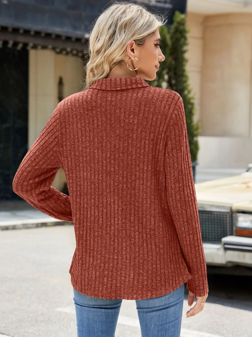Ribbed Johnny Collar Long Sleeve T-Shirt, image 12